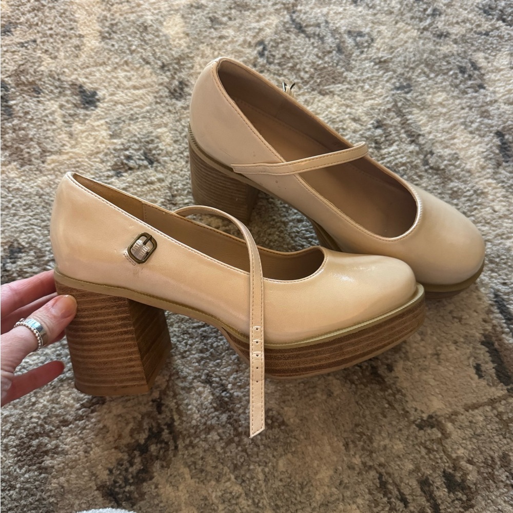 Cream Mary Jane Block Heels